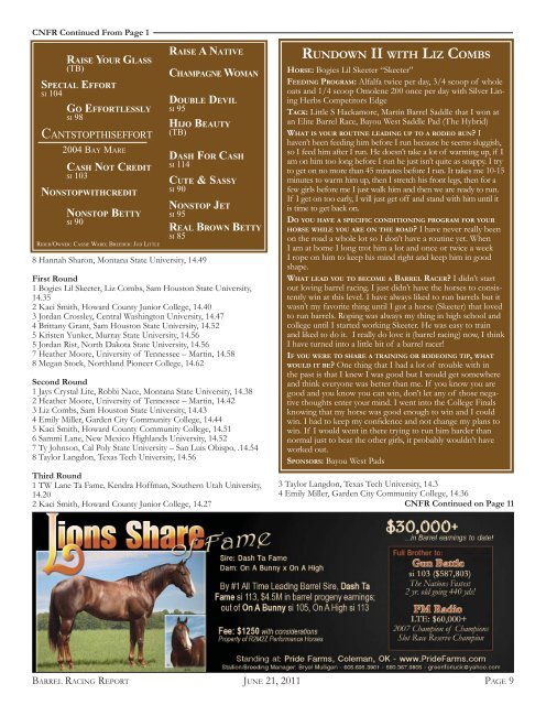 Combs CNFR Champion Barrel Racer - Barrel Racing Report