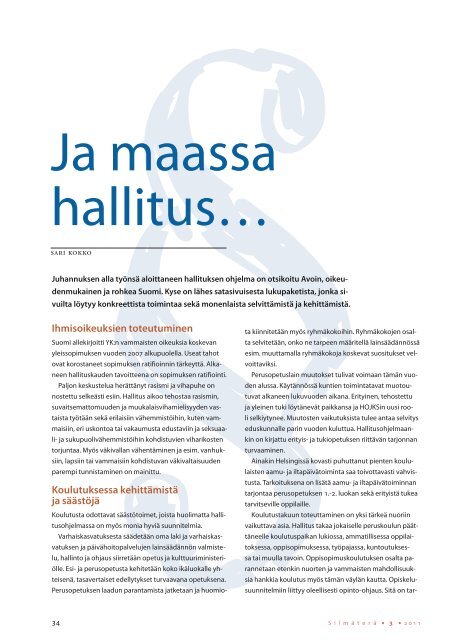 Silmäterä-lehti 3/2011 - Näkövammaiset lapset ry