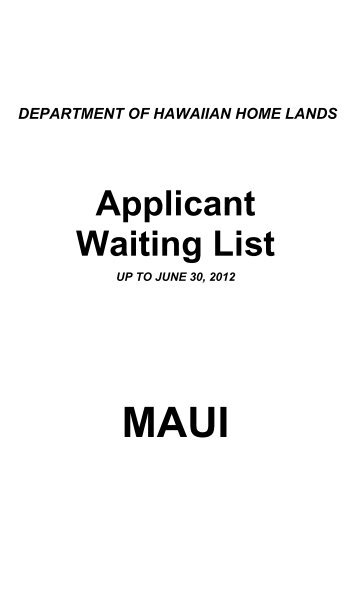 Maui Application Wait List - Department of Hawaiian Home Lands