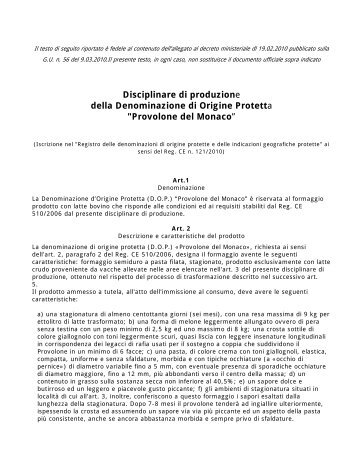 Disciplinare di produzione - Regione Campania - Assessorato ...