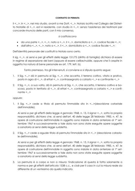 Modello contratto di permuta con clausola di mediazione