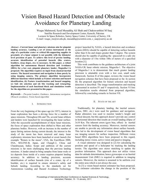 Vision Based Hazard Detection and Obstacle Avoidance for ... - Ibcast