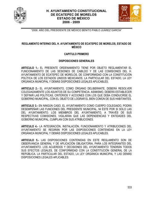Reglamento interno del H. Ayuntamiento de Ecatepec de Morelos ...