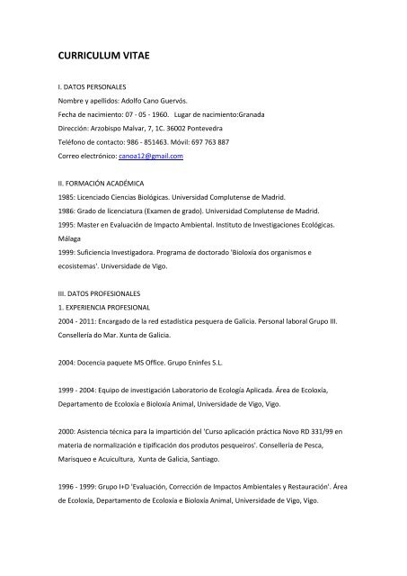 CURRICULUM VITAE - Colexio Oficial de Biólogos de Galicia