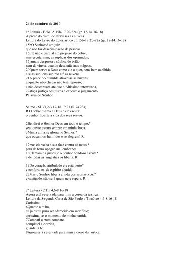 24 de outubro de 2010 1ª Leitura - Eclo 35,15b-17.20-22a (gr. 12 ...