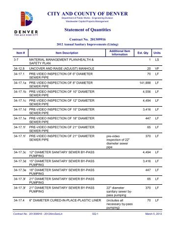 Statement of Quantities - City and County of Denver