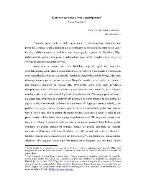 é preciso aprender a ficar (in)disciplinado - andré ... - Alberto Pucheu