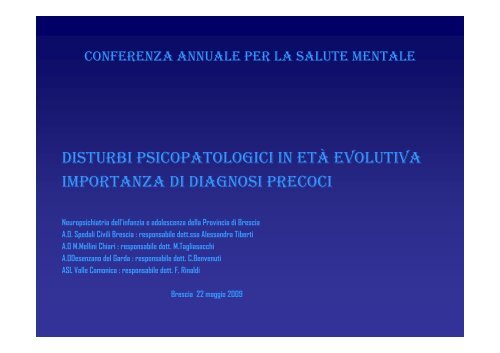 DISTURBI PSICOPATOLOGICI IN ETÀ EVOLUTIVA ... - ASL di Brescia