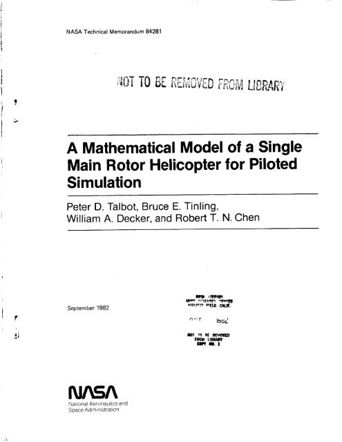 A Mathematical Model of a Single Main Rotor Helicopter for ... - Read