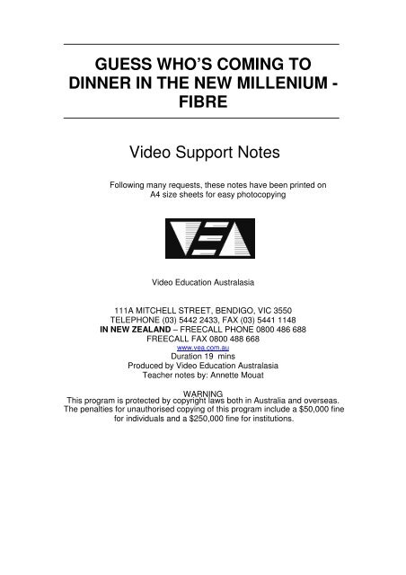 guess who's coming to dinner in the new millenium - fibre - VEA