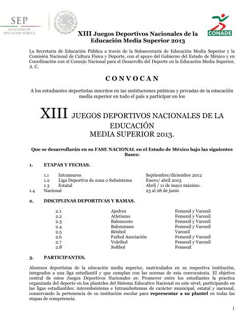 xiii juegos deportivos nacionales de la educación media ... - Conade