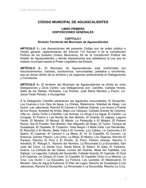 CÓDIGO MUNICIPAL DE AGUASCALIENTES - Gobierno de ...