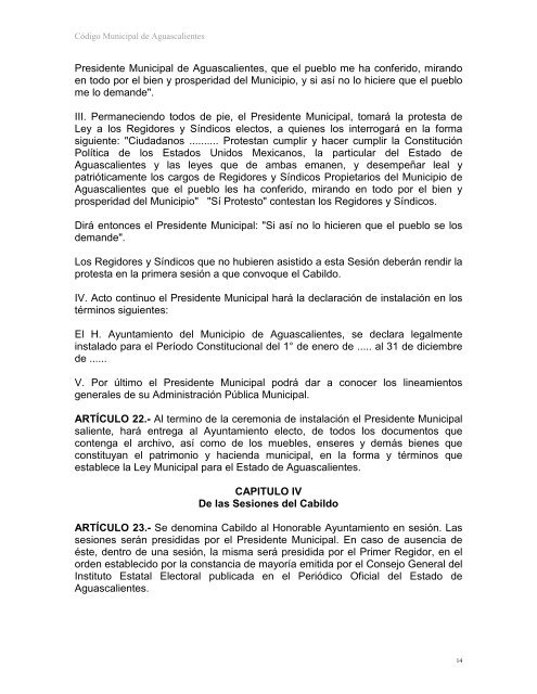 CÓDIGO MUNICIPAL DE AGUASCALIENTES - Gobierno de ...