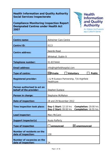 Alzheimer Care Centre, 113, Inspection Report, 28 - hiqa.ie