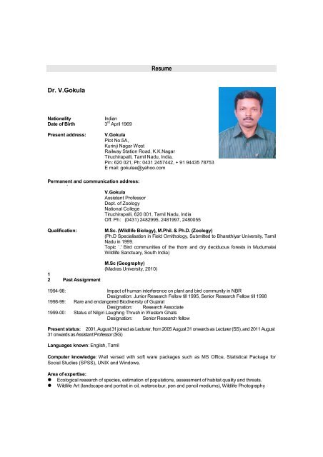 Resume Dr. V.Gokula