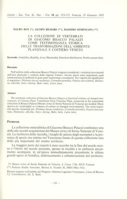 La collezione di Vertebrati di Giacomo Bisacco Palazzi - Ornitologia ...