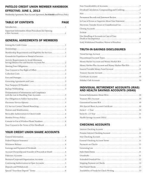 member handbook & Fee Schedule - Patelco Credit Union