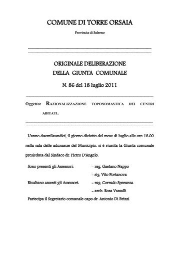 Oggetto: Razionalizzazione toponomastica centri abitati - Comunità ...