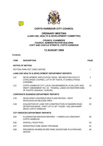Agenda Land Use, Health and Development - Coffs Harbour City ...