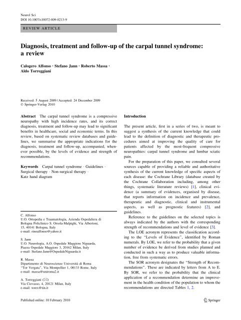 Diagnosis, treatment and follow-up of the carpal ... - Home page | ART