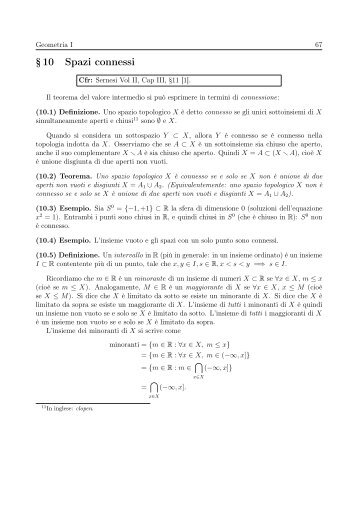 § 10 Spazi connessi - Matematica e Applicazioni