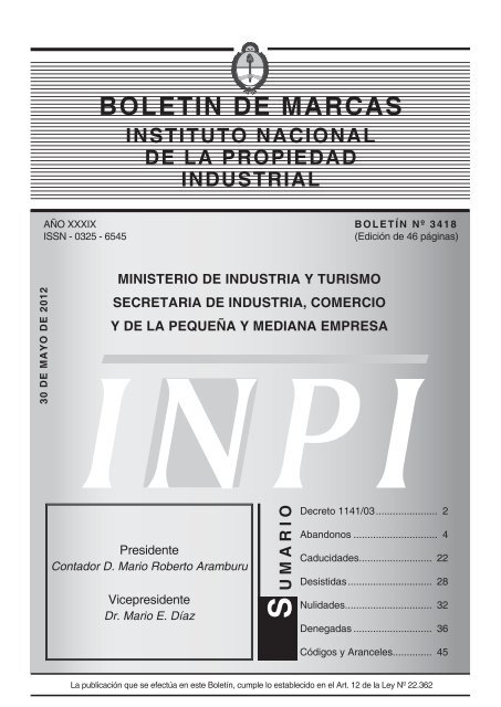 BOLETIN DE MARCAS - Instituto Nacional de la Propiedad Industrial