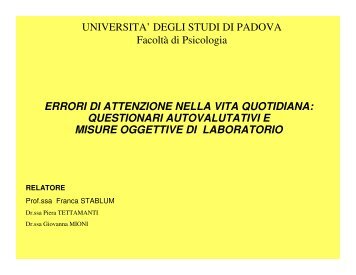 La valutazione degli errori cognitivi relativi all'attenzione - Aidai