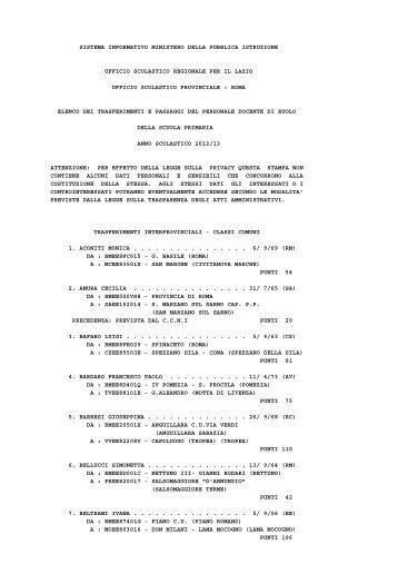 Movimenti interprovinciali - Ufficio X – Ambito Territoriale Provinciale ...