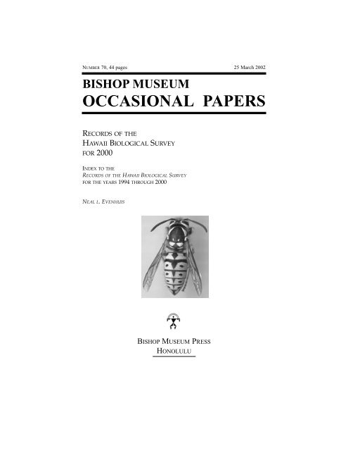 1994-2000: Index - Hawaii Biological Survey - Bishop Museum