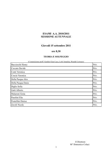 Calendario Esami Ministeriali a.a. 2010/11 - Sessione Autunnale ...