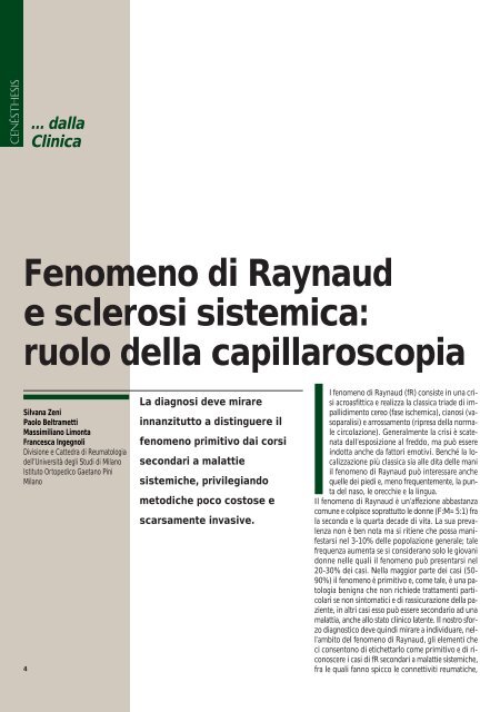 Fenomeno di Raynaud e sclerosi sistemica ... - Capillaroscopia.it