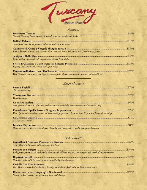 Tuscany menu online