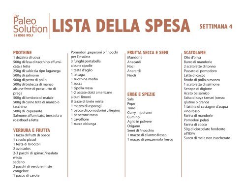 LISTA DELLA SPESA SETTIMANA 1 - Robb Wolf