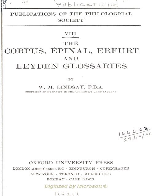 the corpus, épinal, erfurt and leyden glossaries, viii - World eBook ...