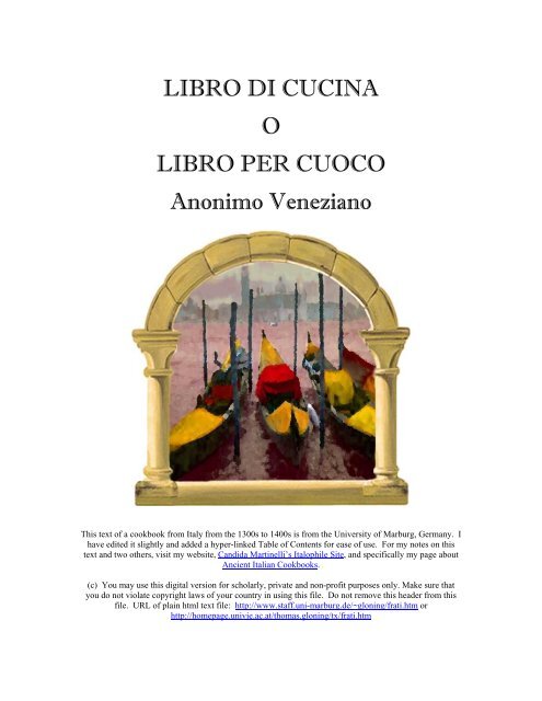 LIBRO DI CUCINA O LIBRO PER CUOCO Anonimo Veneziano
