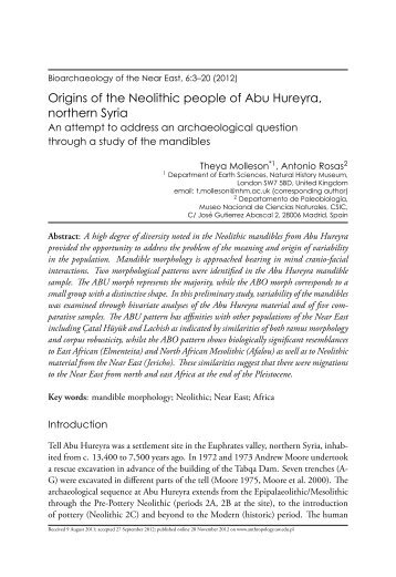 Origins of the Neolithic people of Abu Hureyra, northern Syria. An ...