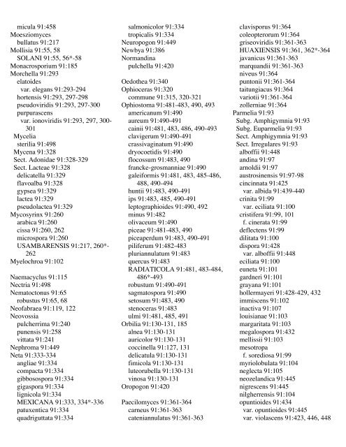 Index to Fungous and Lichen Taxa, volume 91 - Mycotaxon