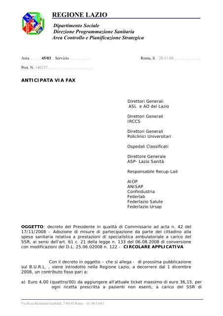 Decreto 42/2008 - Agenzia di Sanità Pubblica della Regione Lazio