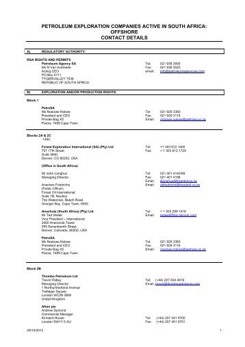 offshore contact details - Petroleum Agency SA