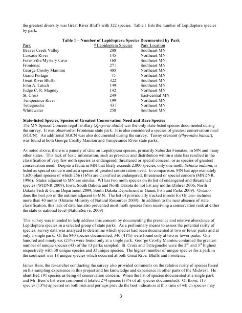 A survey of Lepidoptera in three priority areas of the Minnesota state ...