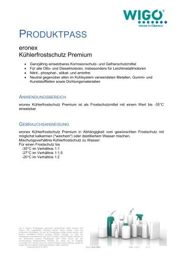 eronex Kühlerfrostschutz Premium - Wigo