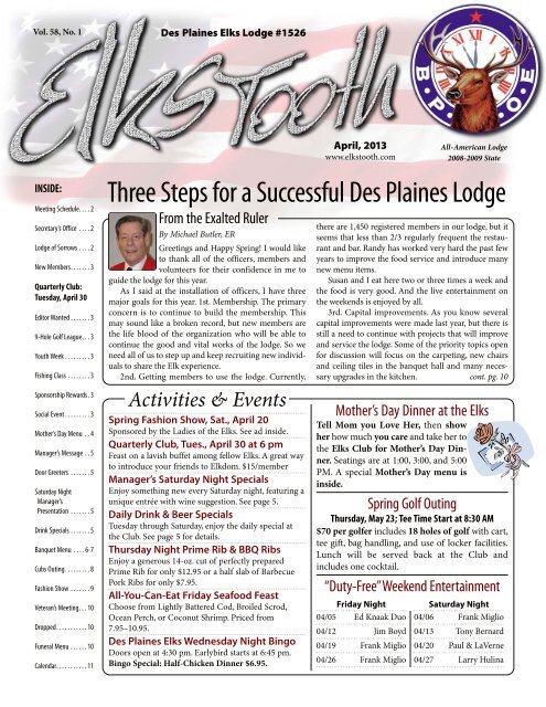 April 2013 Elks Tooth The Official Publication Of Des Plaines