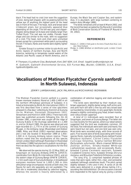 Vocalisations of Matinan Flycatcher Cyornis ... - Oriental Bird Club