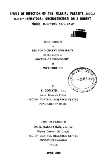 effect of infection of the filarial parasite brugia malayi - Pondicherry ...