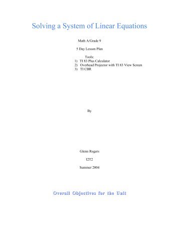 Solving a System of Linear Equations By Glenn Rogers
