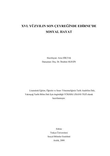 xvı. yüzyılın son çeyreğinde edirne'de sosyal hayat