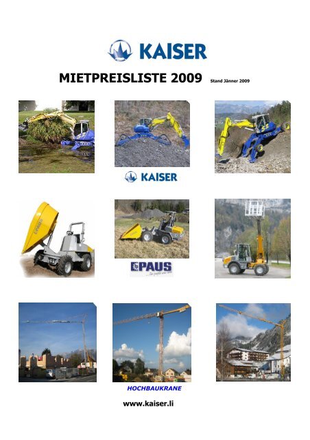 MIETPREISLISTE 2009 Stand Jänner 2009