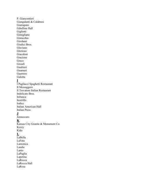 Surname Index of “The Italians in Missouri” by Giovanni Schiavo