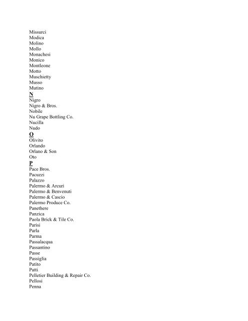 Surname Index of “The Italians in Missouri” by Giovanni Schiavo