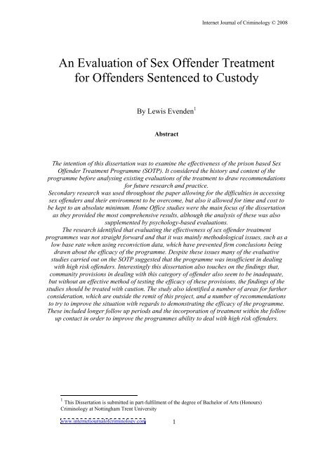 Evenden - An Analysis of Sex Offender Treatment - Internet Journal ...